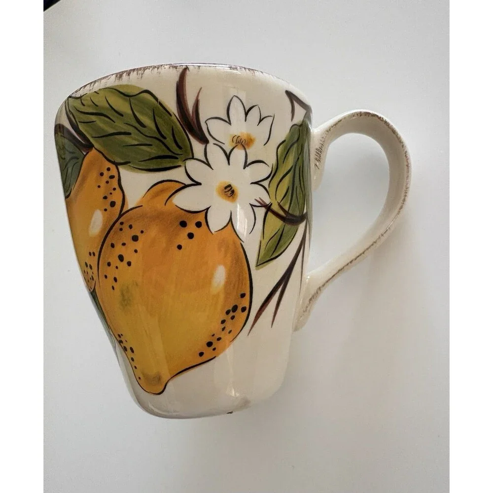 Pier 1 Imports Avalon Lemon Tree Coffee Mug Handcrafted Earthware 16oz
